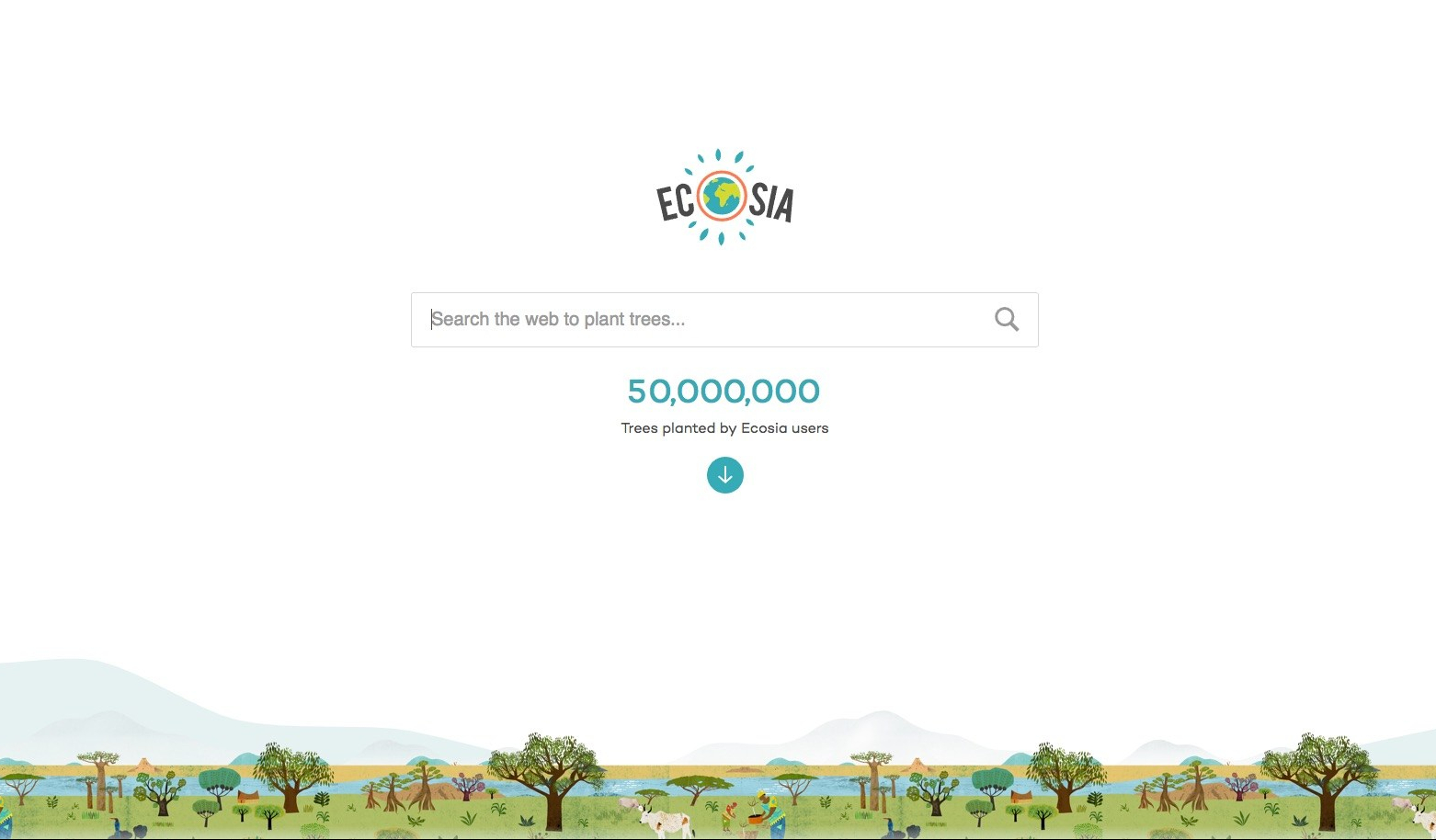ecosia search engine homepage, ecosia planted 50,000,000 trees